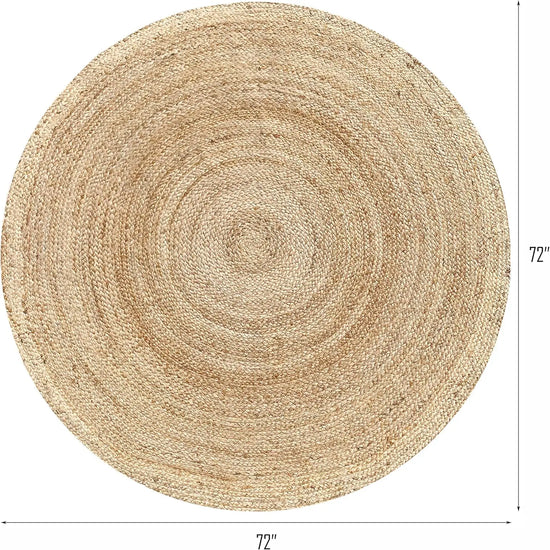 Hand Woven Jute Braided Round Rug, 6 Feet Natural Reversible