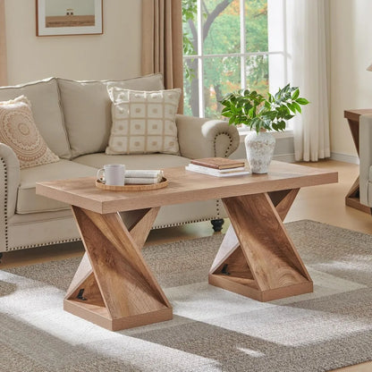 Modern Coffee Table, 48" Twisted Base Natural
