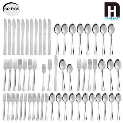 60Pcs Stainless Steel Flatware Set For 12