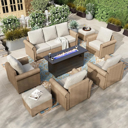 8 Pieces Patio Furniture Set, All Weather 9 Seats Outdoor Wicker Sofa with Ottomans,