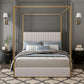 King Size Metal Canopy Bed Frame Tall Upholstered Headboard Corduroy