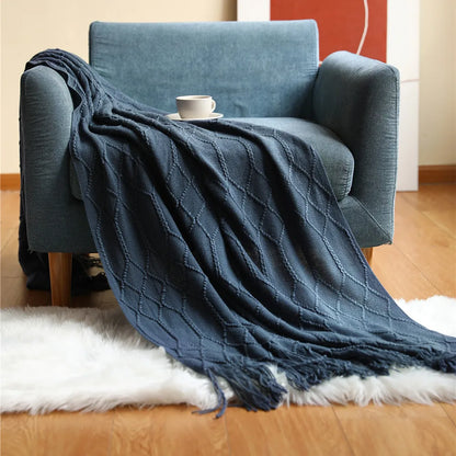 Knitted Blanket with Tassels Chunky Vintage Luxury Throw