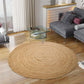 Hand Woven Jute Braided Round Rug, 6 Feet Natural Reversible