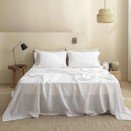 3/4 Pcs 100% Linen Sheet Set Washed Natural French Flax Soft Breathable