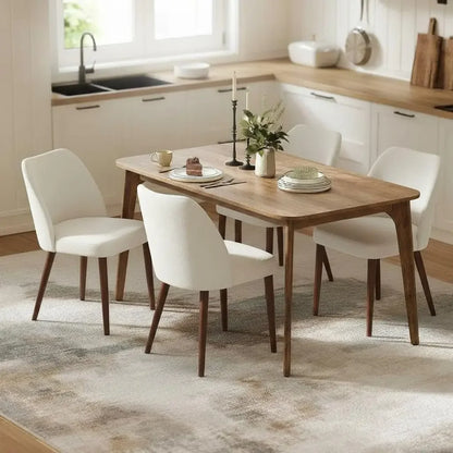 Linen Dining Chair Set of 4 with Wood Legs, Wing Backrest,