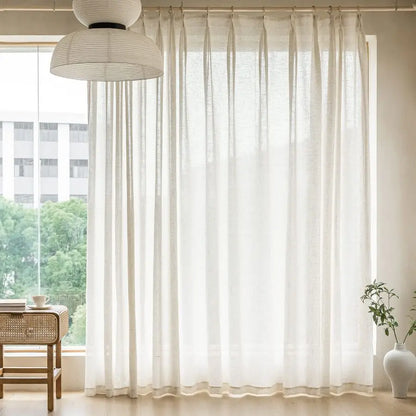 100 Inch Extra Wide Pinch Pleated Curtains, Light Filtering Natural Linen Semi Sheer Curtains 96 Inches Long