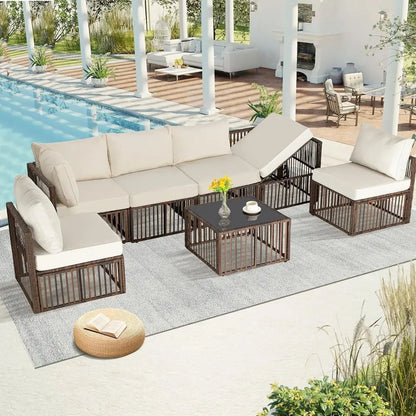 7-Piece Wicker Outdoor Patio Sectional Sofa Set with Cushions