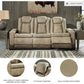 Power Reclining Sofa with Adjustable Headrest, Sand