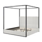 King Size Metal Canopy Bed Frame Tall Upholstered Headboard Corduroy