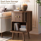 2-Piece Walnut Nightstand Set / Side Table with Charging Station, Mid-Century Modern