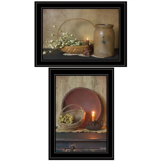 Candlelight & Flowers 2-Piece Wall Art Vignette, Framed Print, Black Frame, Ready to Hang