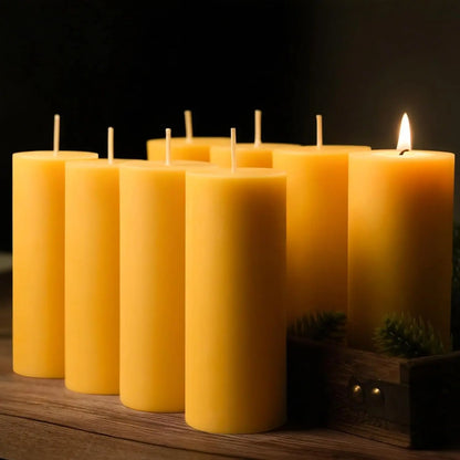 8-Pack Natural Beeswax Pillar Candles, 5-Inch Size, 400-Hour Burn Time for Home Decor and Emergency Use