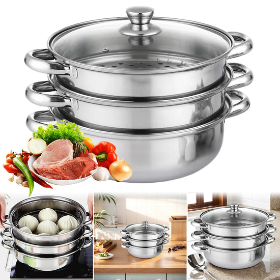 3 Tier Stainless Steel Steamer Pot with Lid