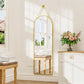 16x48 Arched Full Length Mirror with Aluminum Frame and Leather Strap,