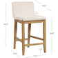 Modern Counter Height Bar Stool with Back, Upholstered with Natural Flax Fabric