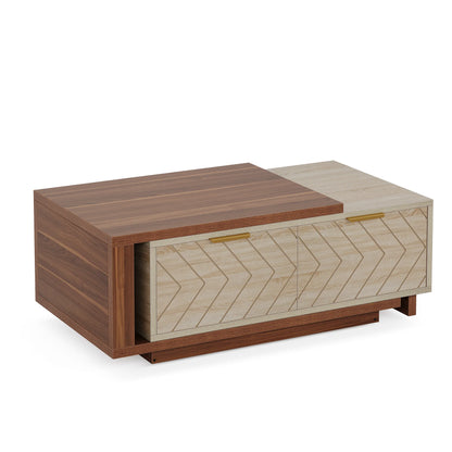 Extendable Coffee Table, 42"-65" Length AdjustableWood Coffee Table with 2 Storage Drawers