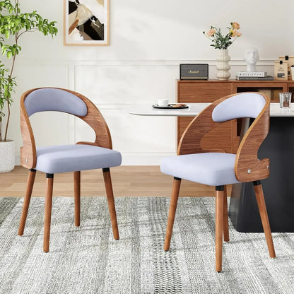 Modern Wood Dining Chairs Set of 4 Upholstered with Curved Back