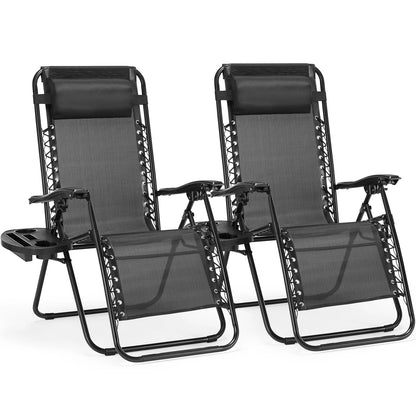 Zero Gravity Set of 2 Portable Recliner Outdoor Adjustable Pillow