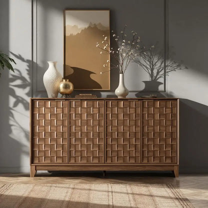 Fluted Sideboard Cabinet Solid Wood Walnut