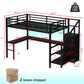 Metal Loft Bed w/ Desk Wardrobe Storage Stairs LED USB Port  Full Size