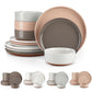 12 Pcs Dinnerware Set Curved Edge Sesame Glaze Stoneware Plates Set