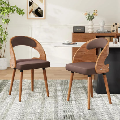 Modern Wood Dining Chairs Set of 4 Upholstered with Curved Back
