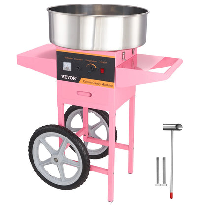 Electric Cotton Candy Machine with Cart 1000W Commercial Stainless Steel Bowl