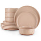12 Pcs Dinnerware Set Curved Edge Sesame Glaze Stoneware Plates Set