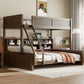 Twin XL Over Queen Bunk Bed with Storage Cabinets and USB Ports, with Safety Ladder and Full-Length Guardrai