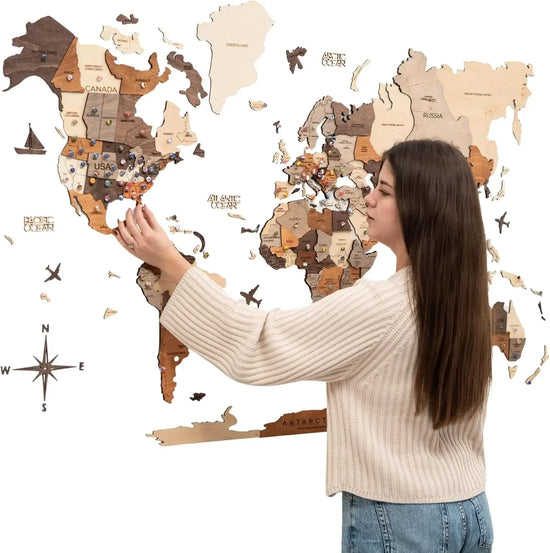 3D Wood World Map Wall Décor Great Gift !