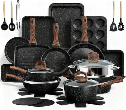 31-Piece Nonstick Cookware & Bakeware Set, Induction Compatible Pots Pans with Utensils