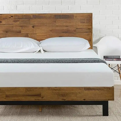Wood Platform Bed Frame with Adjustable Headboard,Queen