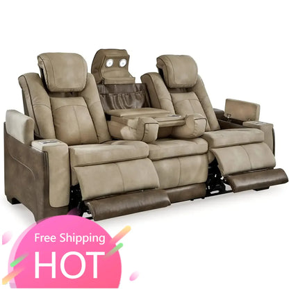 Power Reclining Sofa with Adjustable Headrest, Sand