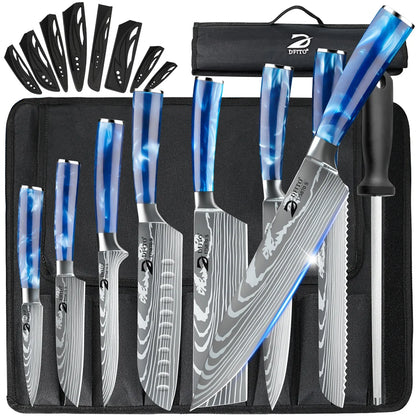 8pcs Kitchen Knife Damascus Stainless Steel Nylon Bag