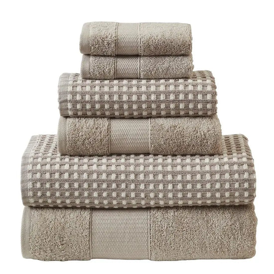 6Piece Combed Cotton Yarn Dyed Cobblestone Towel Set Flax