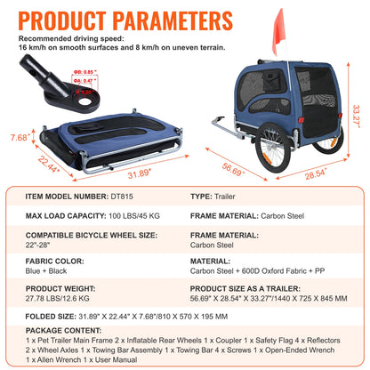 100lbs Pet Cart Bicycle Trailer Easy store