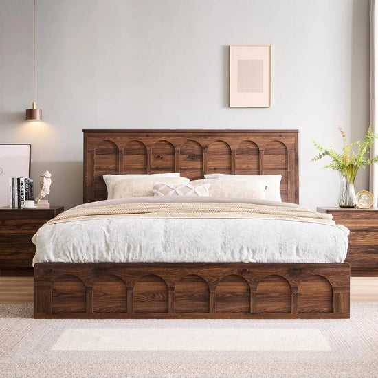 King Size Bed Frame with 52 Talll Headboard and 4 Drawers,