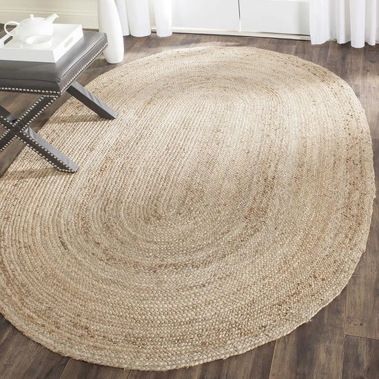 Handmade Jute Area Rug 4x6 Oval - Natural Brown Braided Flat Weave