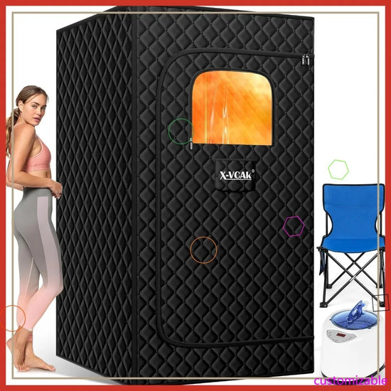 Portable  Sauna with Steamer, Remote Control, Folding Chair, 9 Heat Levels