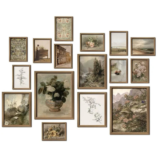 PCS Framed Vintage Wall Art Decor, French Country Farmhouse Gallery Wall Frame Set Prints for Bedroom Bathroom, Rustic Landscape