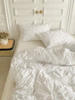 White Ruched Flower Design Duvet Cover Set
