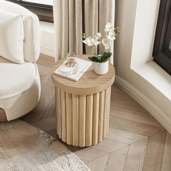 Fluted Round Wood Side Table