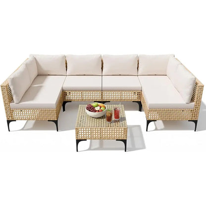 7-Piece Outdoor Sectional Sofa Set with Rattan Seating, Coffee Table