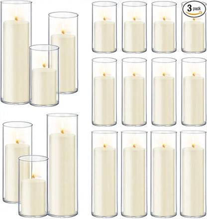 36 PCS Ivory White Pillar Candles with Glass Candle Holders