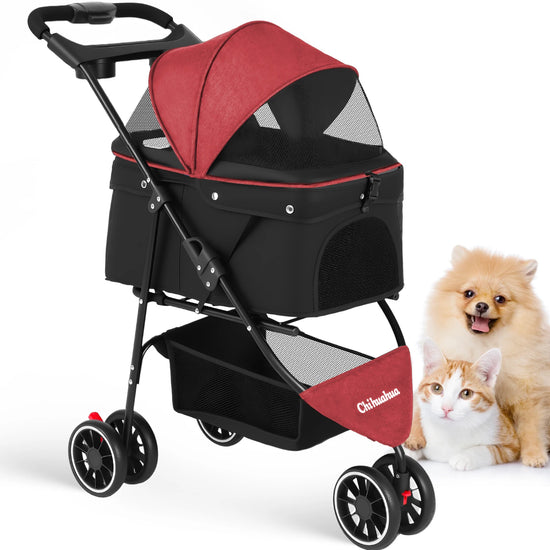 Pet Stroller For Small Medium Cats Dogs 3 Wheels Foldable with Breathable Mesh