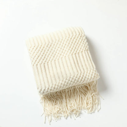 Knitted Blanket with Tassels Chunky Vintage Luxury Throw