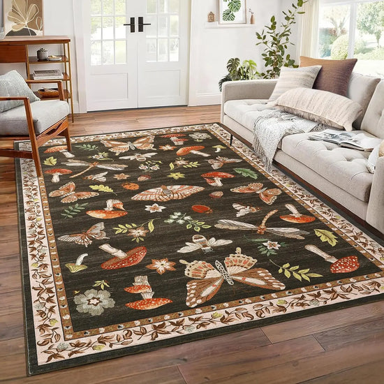 Soft Brown 8x10 Rug, Non-Slip Washable Low-Pile Carpet