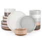 12 Pcs Dinnerware Set Curved Edge Sesame Glaze Stoneware Plates Set