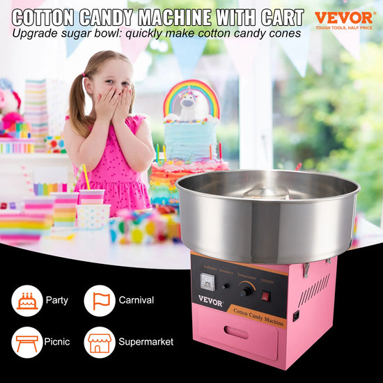 Electric Cotton Candy Machine Commercial Floss Maker w/ Stainless Steel Bowl