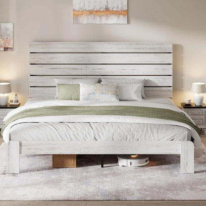 Bed Frame with Wooden Headboard and Footboard, Platform